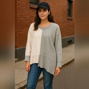 Wilt W725153 Women’s‎ XS Gray White Colorblock Raw Hem Asymmetrical Long...